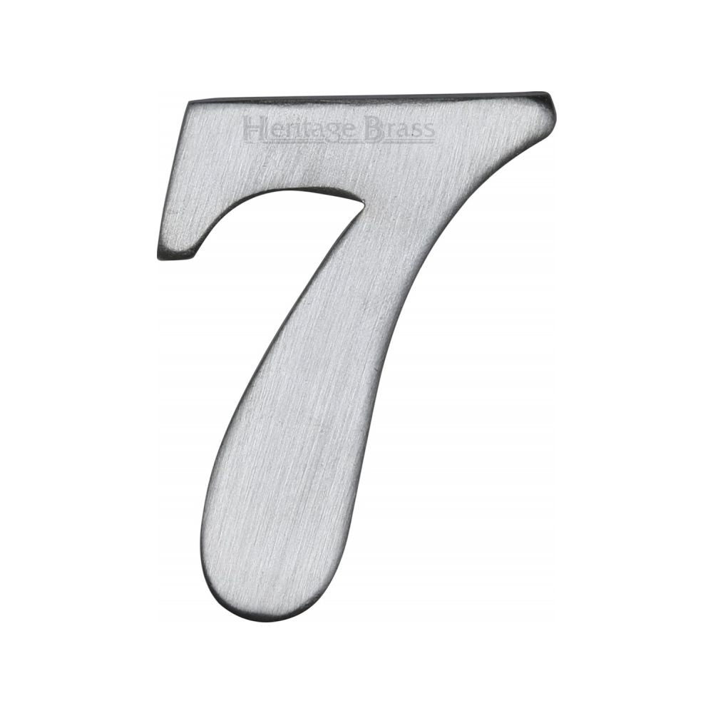 This is an image of a Heritage Brass - Numeral 7 Self Adhesive 51mm (2") Satin Chrome Finish, c1568-7-sc that is available to order from Trade Door Handles in Kendal.