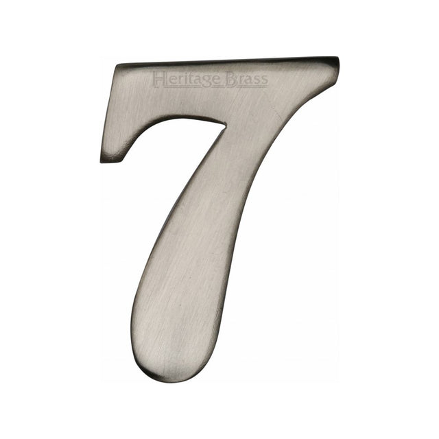 This is an image of a Heritage Brass - Numeral 7 Self Adhesive 51mm (2") Satin Nickel Finish, c1568-7-sn that is available to order from Trade Door Handles in Kendal.