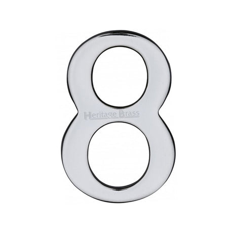 This is an image of a Heritage Brass - Numeral 8 Self Adhesive 51mm (2") Polished Chrome Finish, c1568-8-pc that is available to order from Trade Door Handles in Kendal.