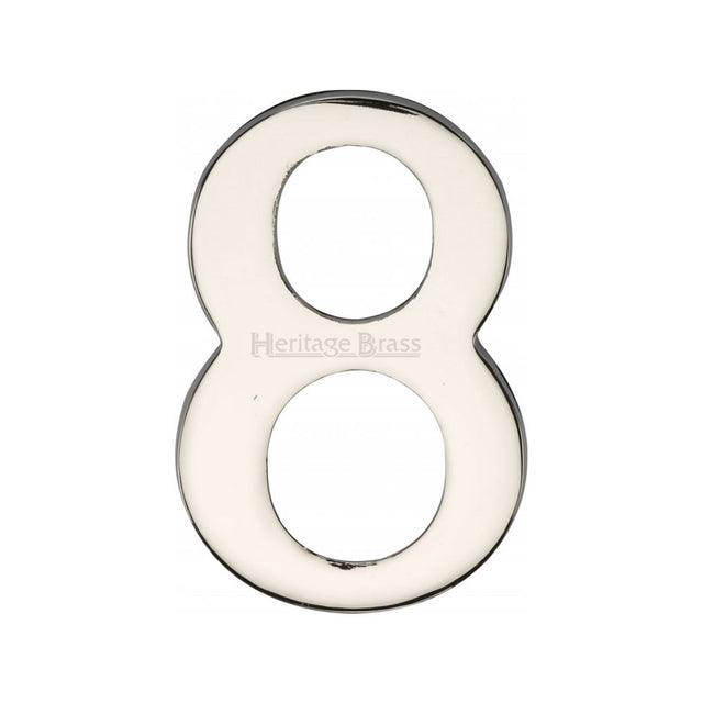 This is an image of a Heritage Brass - Numeral 8 Self Adhesive 51mm (2") Polished Nickel Finish, c1568-8-pnf that is available to order from Trade Door Handles in Kendal.