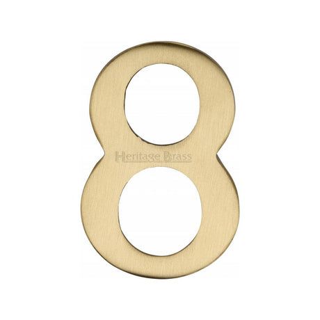 This is an image of a Heritage Brass - Numeral 8 Self Adhesive 51mm (2") Satin Brass Finish, c1568-8-sb that is available to order from Trade Door Handles in Kendal.