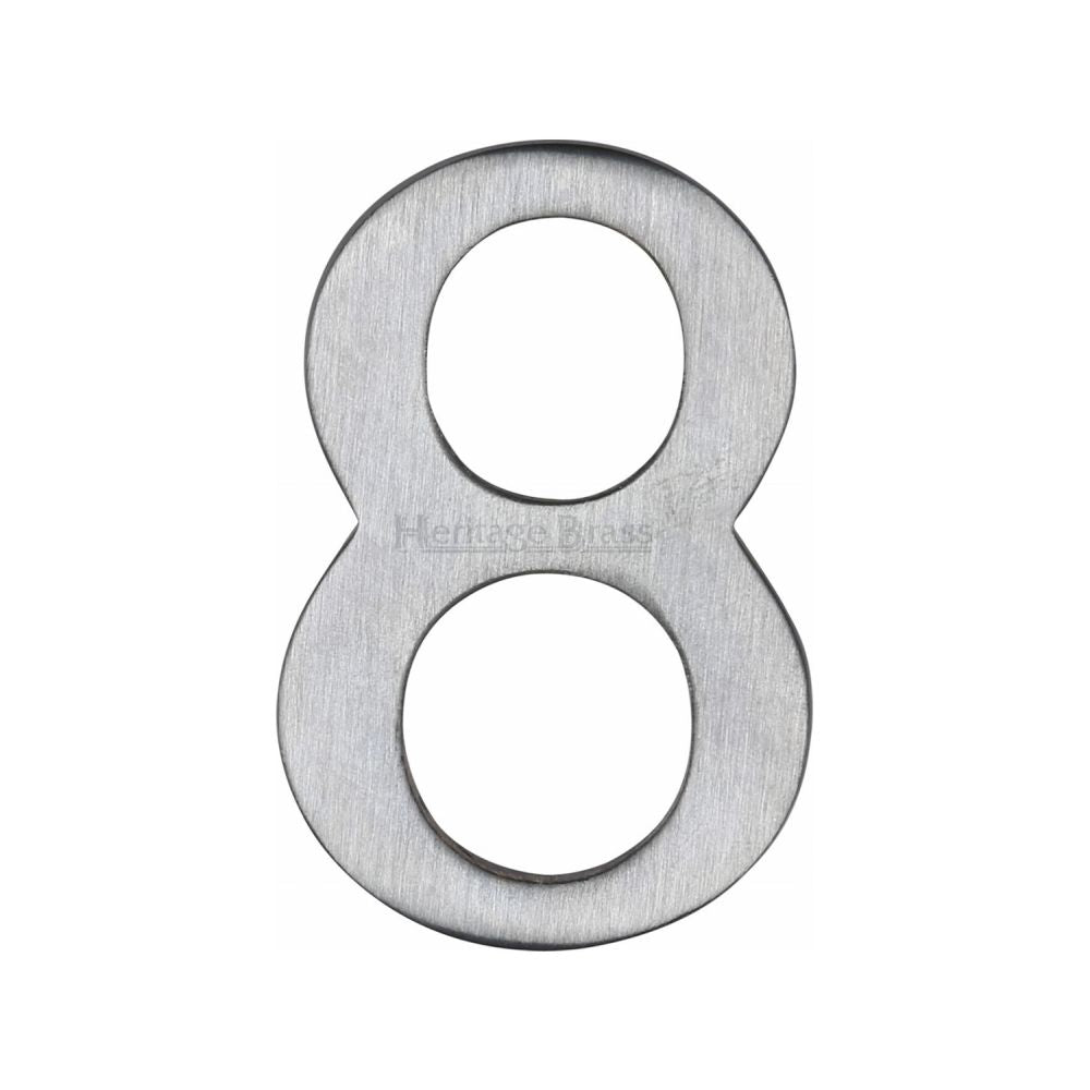 This is an image of a Heritage Brass - Numeral 8 Self Adhesive 51mm (2") Satin Chrome Finish, c1568-8-sc that is available to order from Trade Door Handles in Kendal.