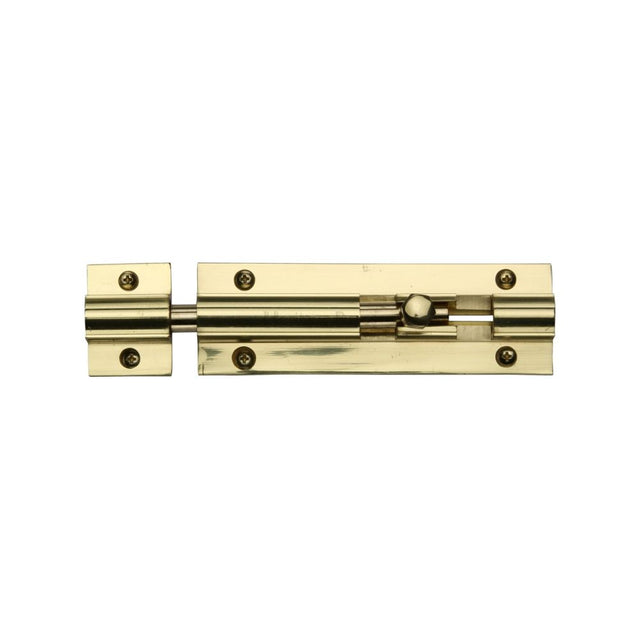 This is an image of a Heritage Brass - Door Bolt Straight 4" x 1.25" Polished Brass Finish, c1582-4-pb that is available to order from Trade Door Handles in Kendal.