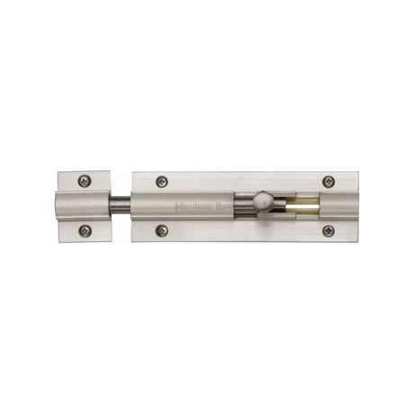This is an image of a Heritage Brass - Door Bolt Straight 4" x 1.25" Satin Nickel Finish, c1582-4-sn that is available to order from Trade Door Handles in Kendal.