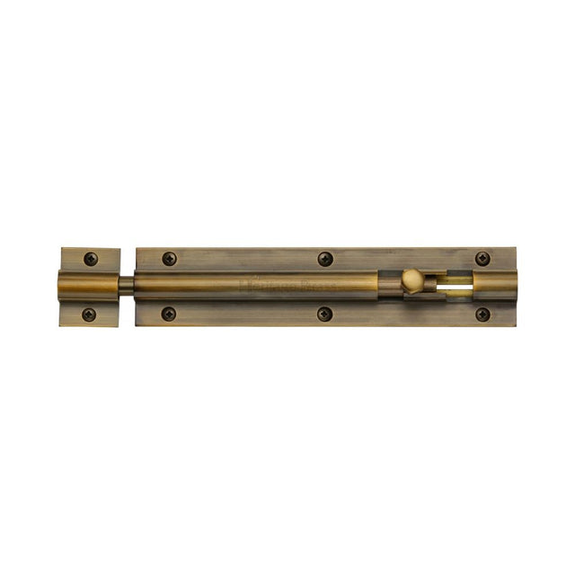 This is an image of a Heritage Brass - Door Bolt Straight 6" x 1.25" Antique Brass Finish, c1582-6-at that is available to order from Trade Door Handles in Kendal.