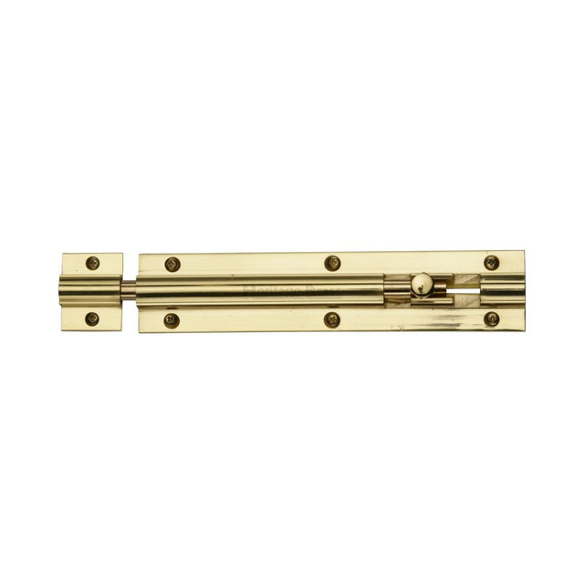 This is an image of a Heritage Brass - Door Bolt Straight 6" x 1.25" Polished Brass Finish, c1582-6-pb that is available to order from Trade Door Handles in Kendal.