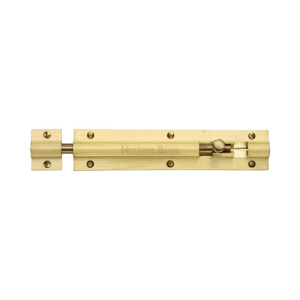This is a image of a Heritage Brass - Door Bolt Straight 6" x 1.25" Sat. Brass Finish that is available to order from Trade Door Handles in Kendal
