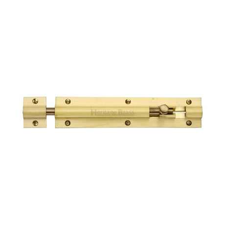 This is an image of a Heritage Brass - Door Bolt Straight 6" x 1.25" Satin Brass Finish, c1582-6-sb that is available to order from Trade Door Handles in Kendal.