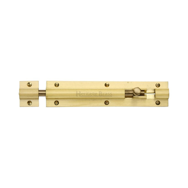 This is an image of a Heritage Brass - Door Bolt Straight 6" x 1.25" Satin Brass Finish, c1582-6-sb that is available to order from Trade Door Handles in Kendal.