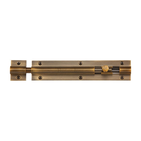 This is an image of a Heritage Brass - Door Bolt Straight 8" x 1.25" Antique Brass Finish, c1582-8-at that is available to order from Trade Door Handles in Kendal.