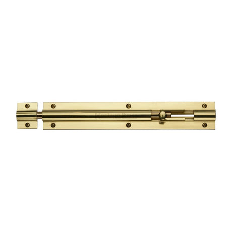 This is an image of a Heritage Brass - Door Bolt Straight 8" x 1.25" Polished Brass Finish, c1582-8-pb that is available to order from Trade Door Handles in Kendal.