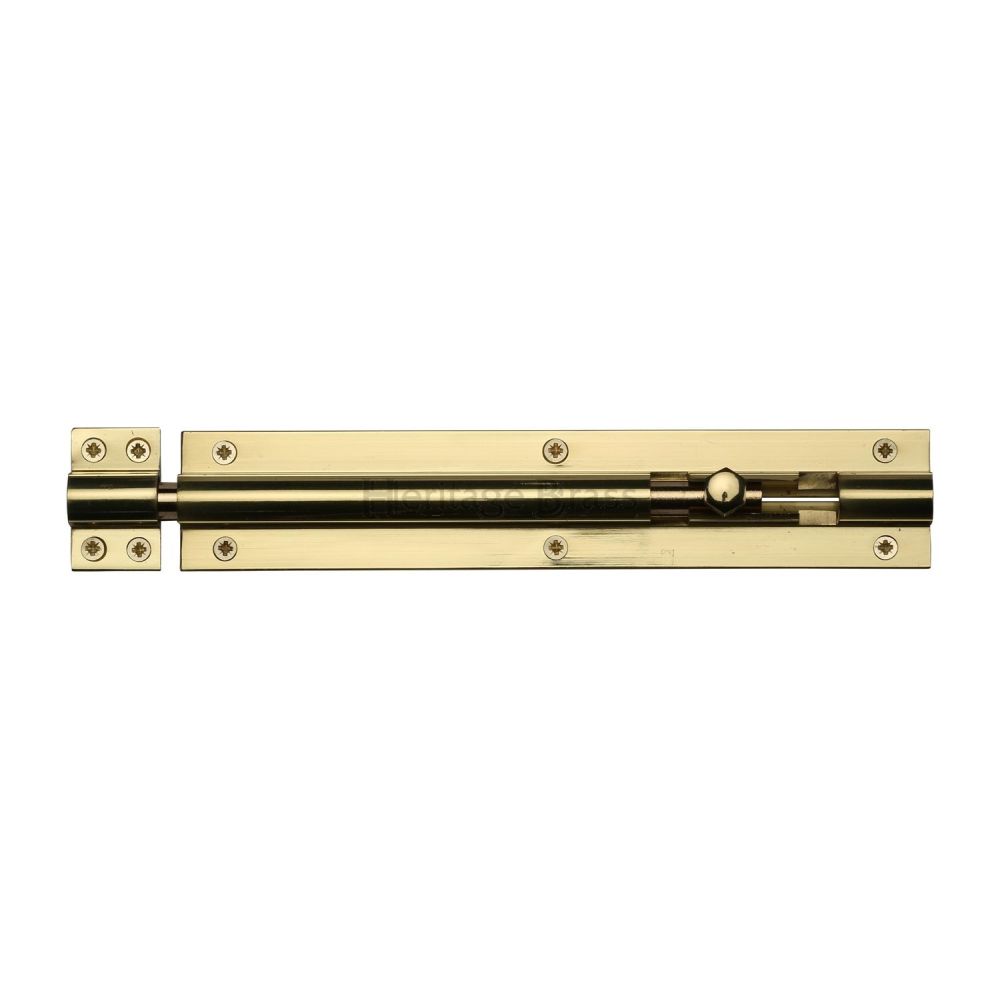 This is a image of a Heritage Brass - Door Bolt Straight 8" x 1.5" Pol. Brass Finish that is available to order from Trade Door Handles in Kendal