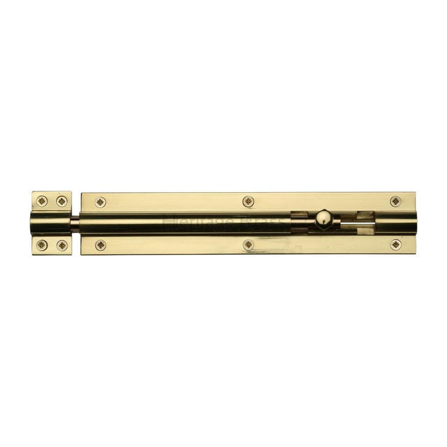 This is a image of a Heritage Brass - Door Bolt Straight 8" x 1.5" Pol. Brass Finish that is available to order from Trade Door Handles in Kendal
