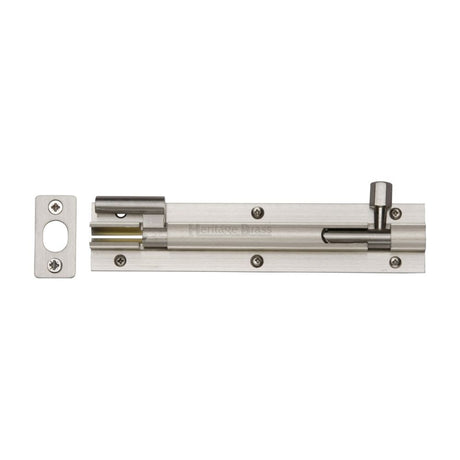 This is an image of a Heritage Brass - Door Bolt Necked 6" x 1.25" Satin Nickel Finish, c1592-6-sn that is available to order from Trade Door Handles in Kendal.