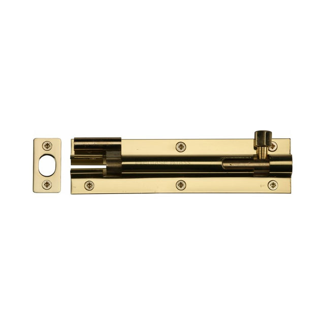 This is an image of a Heritage Brass - Door Bolt Necked 6" x 1.5" Polished Brass Finish, c1594-6-pb that is available to order from Trade Door Handles in Kendal.