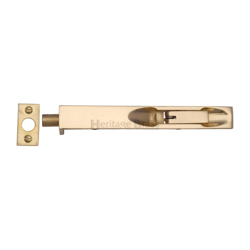 This is an image of a Heritage Brass - Door Bolt Flush Fitting 10" x .3/4" Polished Brass Finish, c1680-10-pb that is available to order from Trade Door Handles in Kendal.