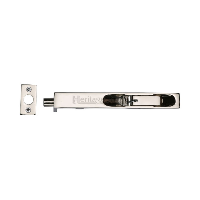 This is an image of a Heritage Brass - Door Bolt Flush Fitting 10" x .3/4" Polished Nickel Finish, c1680-10-pnf that is available to order from Trade Door Handles in Kendal.