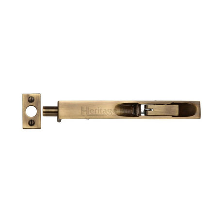 This is an image of a Heritage Brass - Door Bolt Flush Fitting 8" x .3/4" Antique Brass Finish, c1680-8-at that is available to order from Trade Door Handles in Kendal.