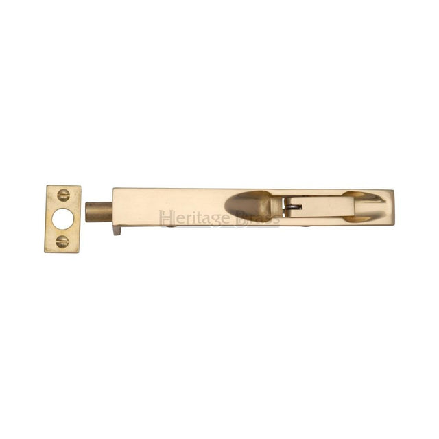 This is an image of a Heritage Brass - Door Bolt Flush Fitting 8" x .3/4" Polished Brass Finish, c1680-8-pb that is available to order from Trade Door Handles in Kendal.