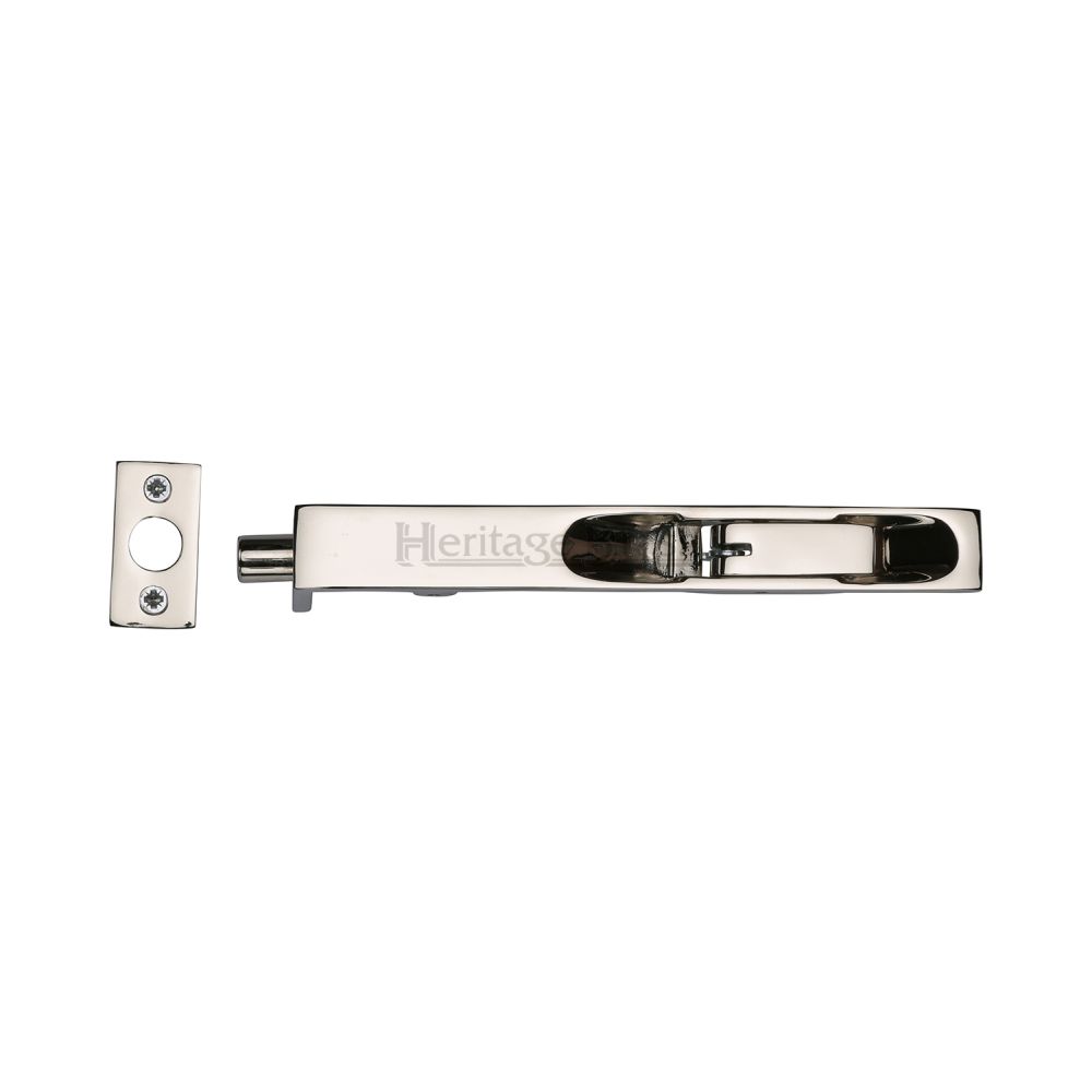 This is an image of a Heritage Brass - Door Bolt Flush Fitting 8" x .3/4" Polished Nickel Finish, c1680-8-pnf that is available to order from Trade Door Handles in Kendal.