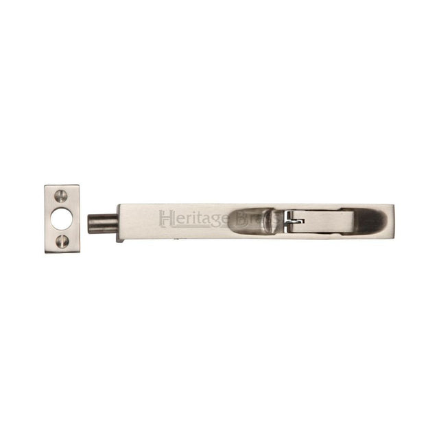 This is an image of a Heritage Brass - Door Bolt Flush Fitting 8" x .3/4" Satin Nickel Finish, c1680-8-sn that is available to order from Trade Door Handles in Kendal.