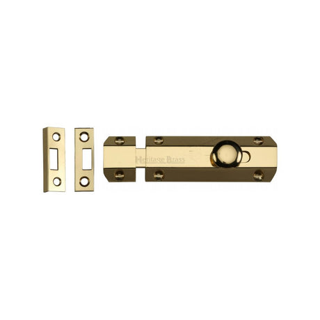 This is an image of a Heritage Brass - Door Bolt Flat 4" Polished Brass Finish, c1685-4-pb that is available to order from Trade Door Handles in Kendal.