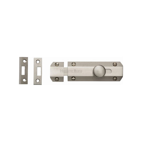 This is an image of a Heritage Brass - Door Bolt Flat 4" Satin Nickel Finish, c1685-4-sn that is available to order from Trade Door Handles in Kendal.