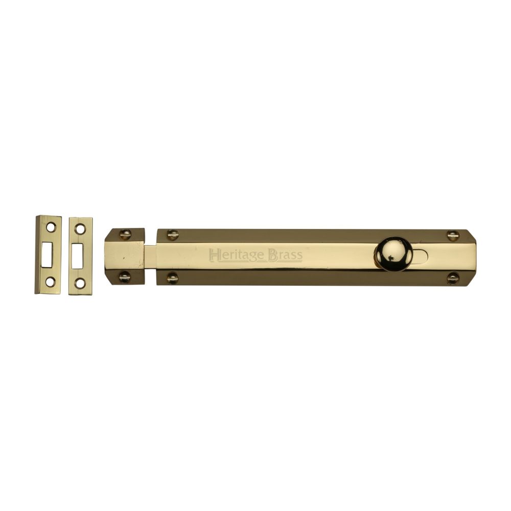 This is an image of a Heritage Brass - Door Bolt Flat 8" Polished Brass Finish, c1685-8-pb that is available to order from Trade Door Handles in Kendal.