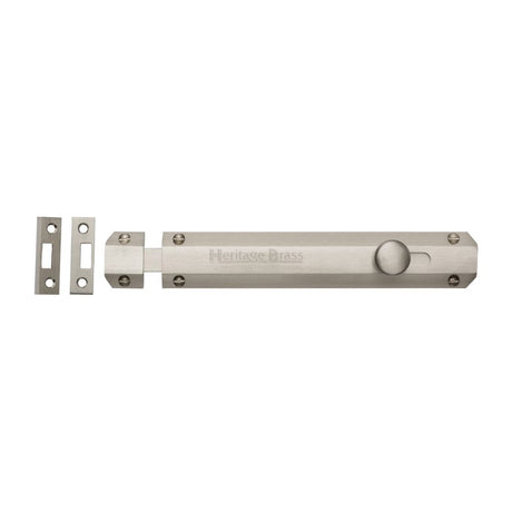 This is an image of a Heritage Brass - Door Bolt Flat 8" Satin Nickel Finish, c1685-8-sn that is available to order from Trade Door Handles in Kendal.