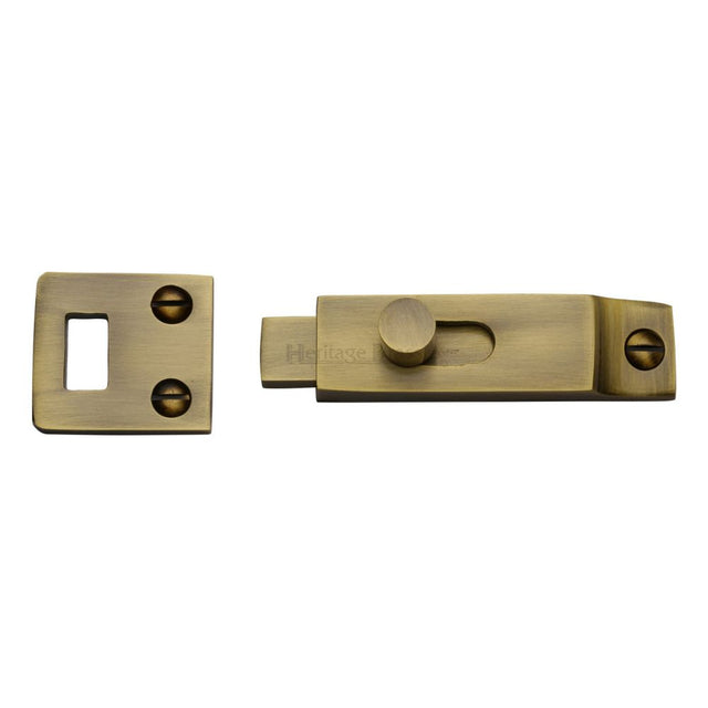 This is an image of a Heritage Brass - Slide Bolt Antique Brass Finish, c1686-at that is available to order from Trade Door Handles in Kendal.