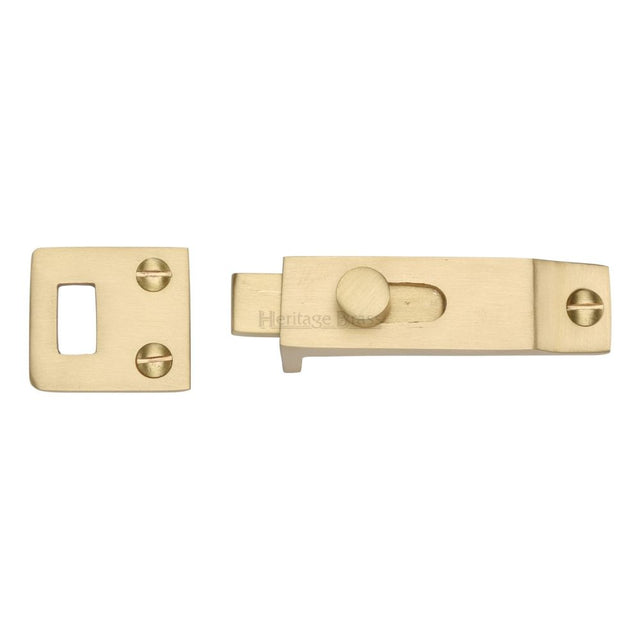 This is an image of a Heritage Brass - Slide Bolt Satin Brass Finish, c1686-sb that is available to order from Trade Door Handles in Kendal.