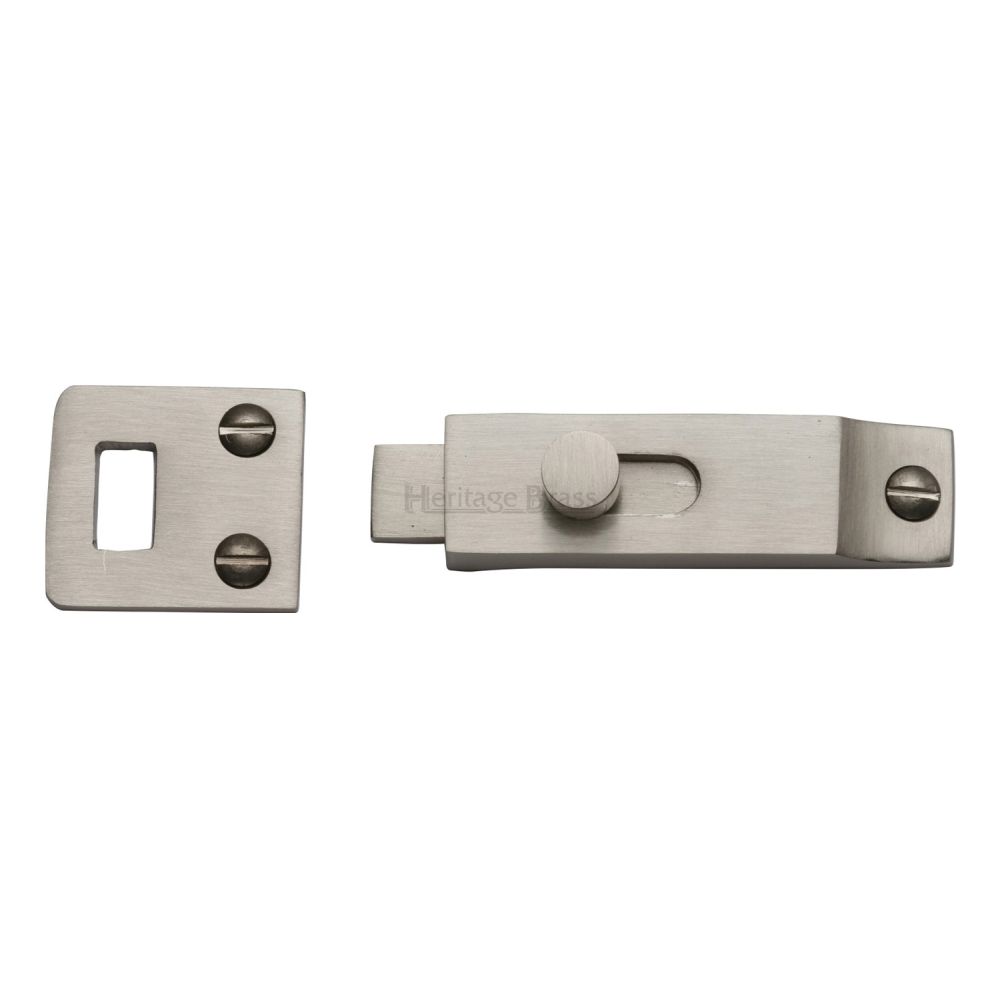 This is an image of a Heritage Brass - Slide Bolt Satin Nickel Finish, c1686-sn that is available to order from Trade Door Handles in Kendal.