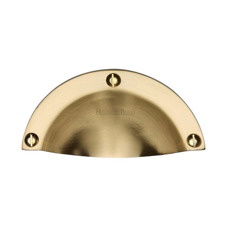 This is an image of a Heritage Brass - Drawer Cup Pull Traditional Design Satin Brass Finish, c1700-sb that is available to order from Trade Door Handles in Kendal.