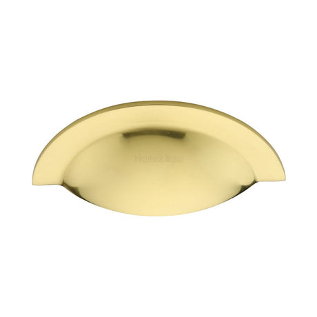This is an image of a Heritage Brass - Drawer Cup Pull Crescent Design Polished Brass Finish, c1730-pb that is available to order from Trade Door Handles in Kendal.