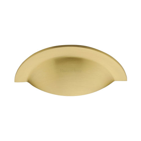 This is an image of a Heritage Brass - Drawer Cup Pull Crescent Design Satin Brass Finish, c1730-sb that is available to order from Trade Door Handles in Kendal.