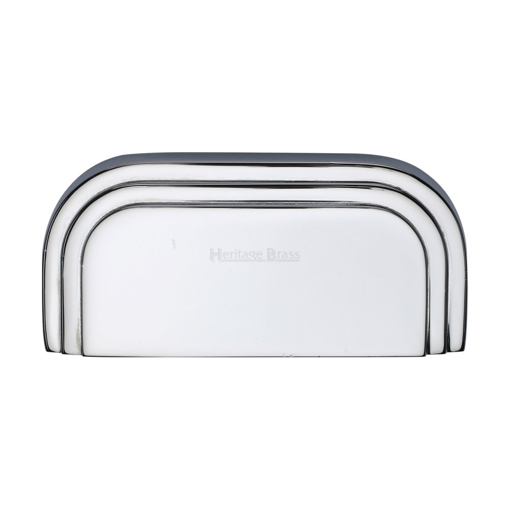 This is a image of a Heritage Brass - Drawer Cup Pull Bauhaus Design 76mm CTC Pol. Chrome Finish that is available to order from Trade Door Handles in Kendal