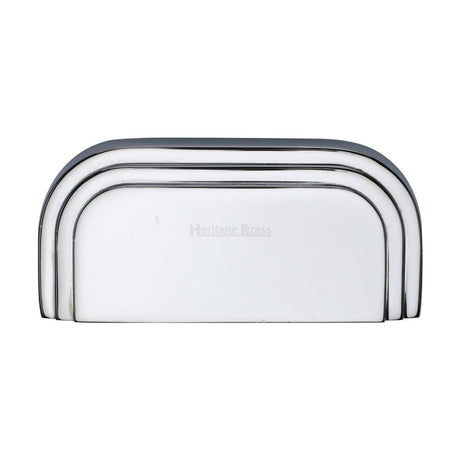 This is an image of a Heritage Brass - Drawer Cup Pull Bauhaus Design 76mm CTC Polished Chrome Finish, c1740-pc that is available to order from Trade Door Handles in Kendal.