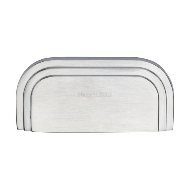 This is a image of a Heritage Brass - Drawer Cup Pull Bauhaus Design 76mm CTC Sat. Chrome Finish that is available to order from Trade Door Handles in Kendal