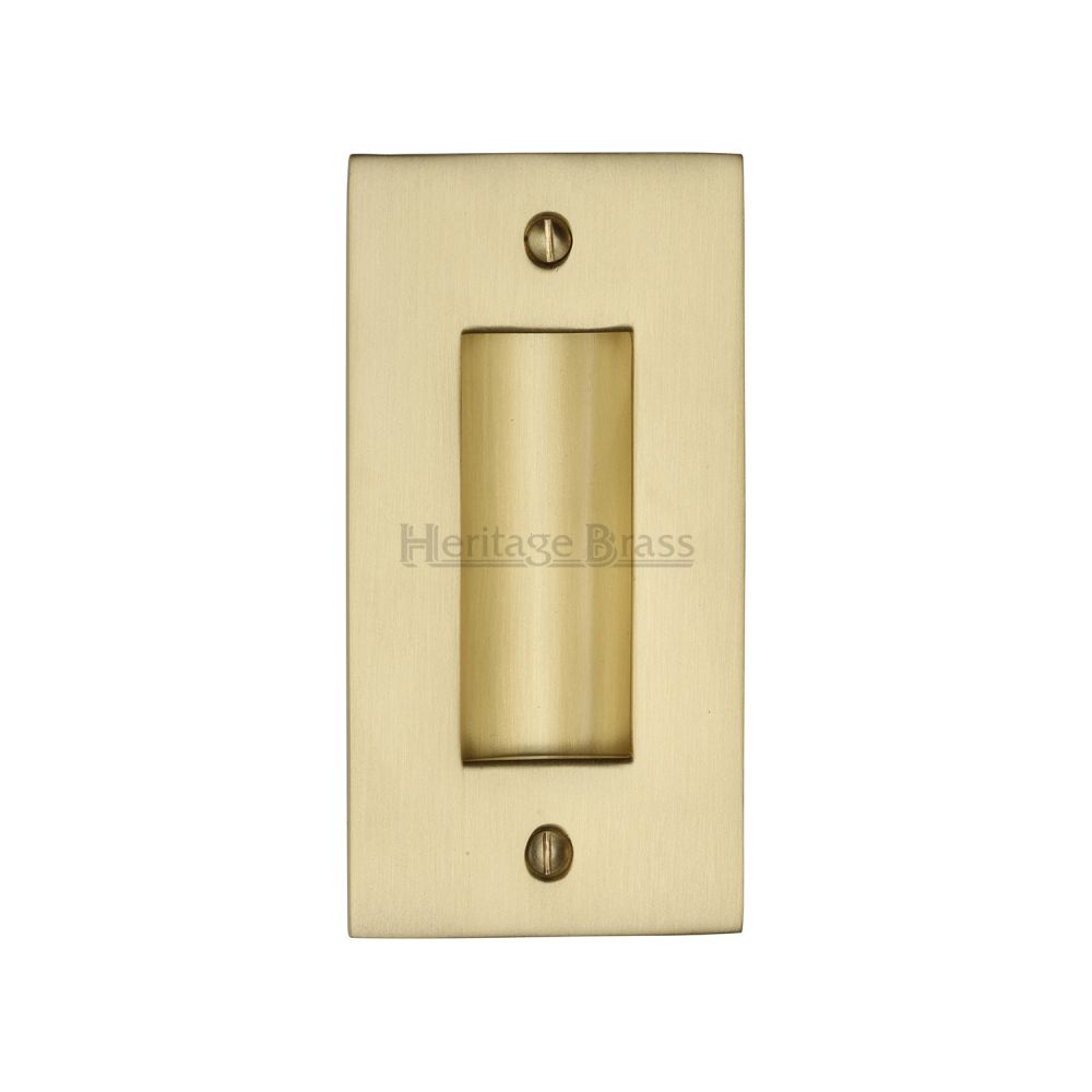 This is an image of a Heritage Brass - Flush Pull Handle 4" Satin Brass Finish, c1820-4-sb that is available to order from Trade Door Handles in Kendal.