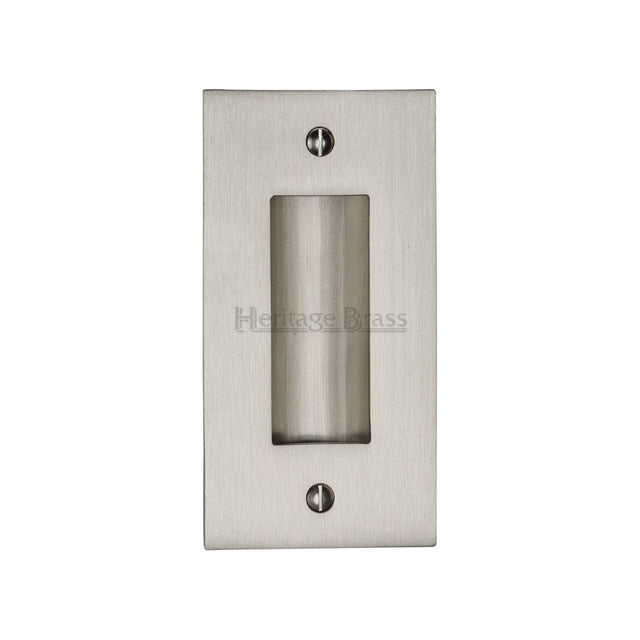 This is an image of a Heritage Brass - Flush Pull Handle 4" Satin Nickel Finish, c1820-4-sn that is available to order from Trade Door Handles in Kendal.