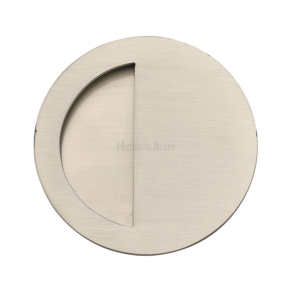 This is an image of a Heritage Brass - Round Half Moon Flush Pull Satin Nickel Finish, c1845-sn that is available to order from Trade Door Handles in Kendal.