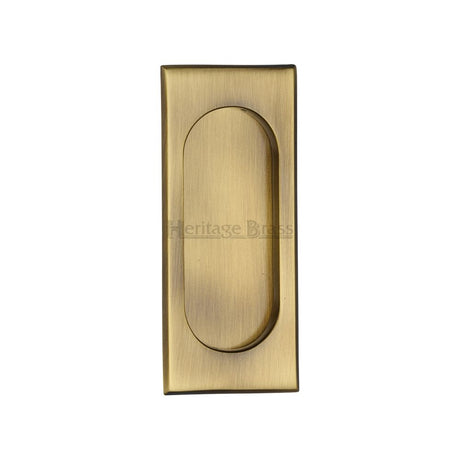 This is an image of a Heritage Brass - Flush Pull Handle 105mm Antique Brass Finish, c1850-105-at that is available to order from Trade Door Handles in Kendal.