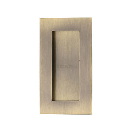 This is an image of a Heritage Brass - Rectangular Flush Pull 105 x 58mm Antique Brass Finish, c1855-105-at that is available to order from Trade Door Handles in Kendal.