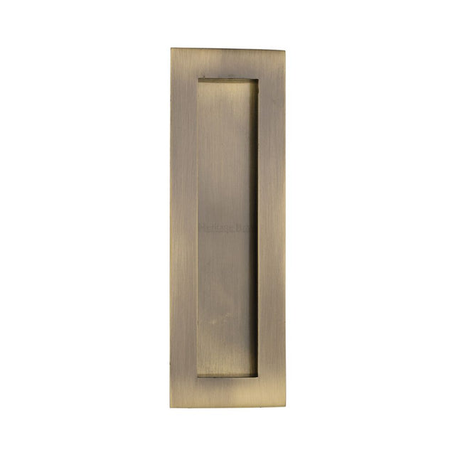 This is an image of a Heritage Brass - Rectangular Flush Pull 175 x 58mm Antique Brass Finish, c1855-175-at that is available to order from Trade Door Handles in Kendal.