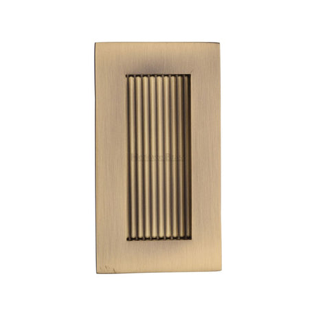 This is an image of a Heritage Brass - Reeded Rectangular Flush Pull 105 x 58mm Antique Brass Finish, c1865-105-at that is available to order from Trade Door Handles in Kendal.