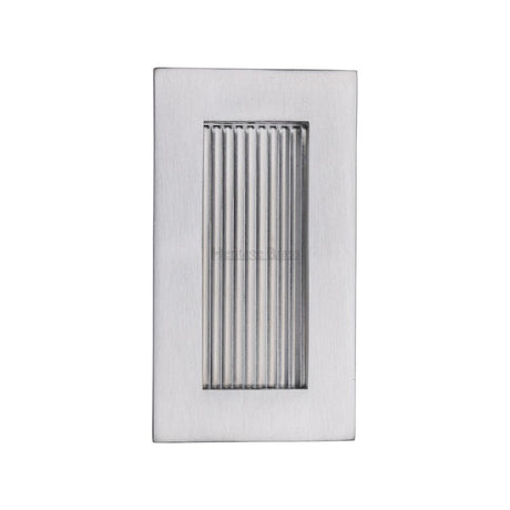 This is an image of a Heritage Brass - Reeded Rectangular Flush Pull 105 x 58mm Satin Chrome Finish, c1865-105-sc that is available to order from Trade Door Handles in Kendal.