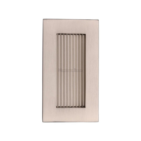 This is an image of a Heritage Brass - Reeded Rectangular Flush Pull 105 x 58mm Satin Nickel Finish, c1865-105-sn that is available to order from Trade Door Handles in Kendal.