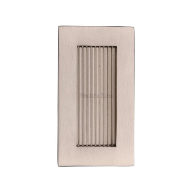 This is an image of a Heritage Brass - Reeded Rectangular Flush Pull 105 x 58mm Satin Nickel Finish, c1865-105-sn that is available to order from Trade Door Handles in Kendal.