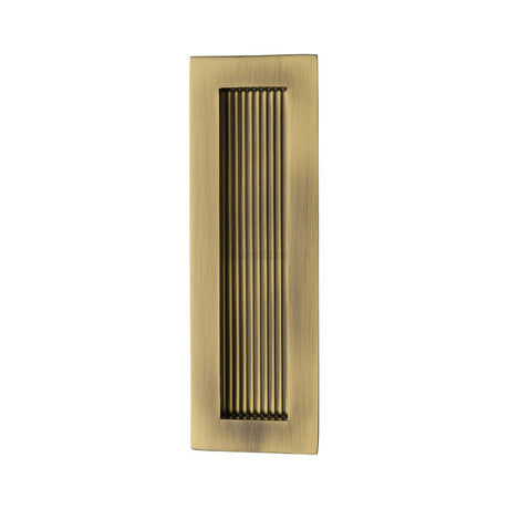 This is an image of a Heritage Brass - Reeded Rectangular Flush Pull 175 x 58mm Antique Brass Finish, c1865-175-at that is available to order from Trade Door Handles in Kendal.