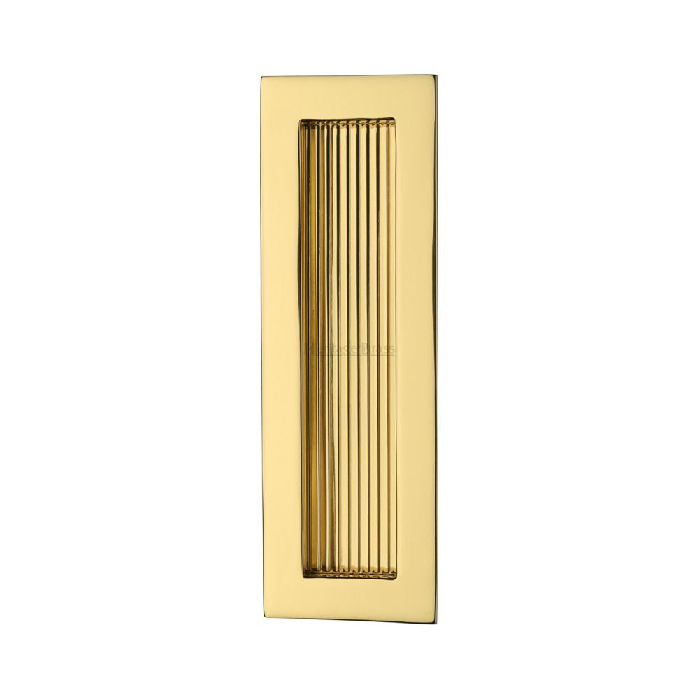 This is an image of a Heritage Brass - Reeded Rectangular Flush Pull 175 x 58mm Polished Brass Finish, c1865-175-pb that is available to order from Trade Door Handles in Kendal.